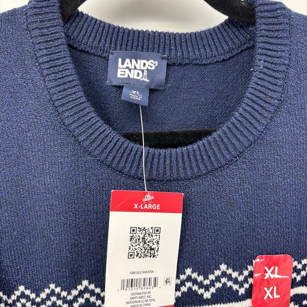 Lands End Men's Size XL Sweater Navy Blue Bear Christmas Tree - Picture 3 of 16